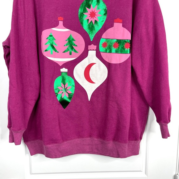 WILDFOX Shimmering Ornaments NEW Holiday Roadtrip Sweatshirt RARE Pink Size S - Picture 5 of 9